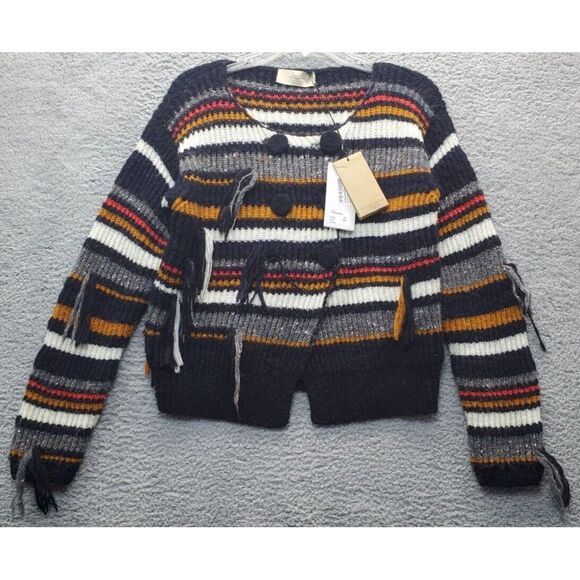 Maison Flaneur Sweater Women Size Medium Striped Knit Long Sleeve Button‎ Front